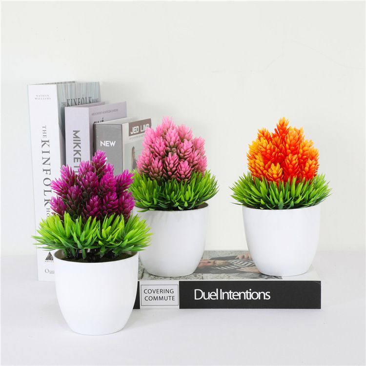 2pcs Artificial Small Plant Fake Flower Potted Plant Bathroom for Indoor Decor Window Tabletop Office Colorful Desktop Ornaments