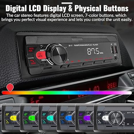 1 Din Car Stereo Bluetooth 5.0 Multimedia Audio Receiver, USB FM Radio MP3 Player,  Hands-Free Call Voice Control, AUX in/TF Input APP Control LCD Digital Display，HiFi Sound System for All Car Models