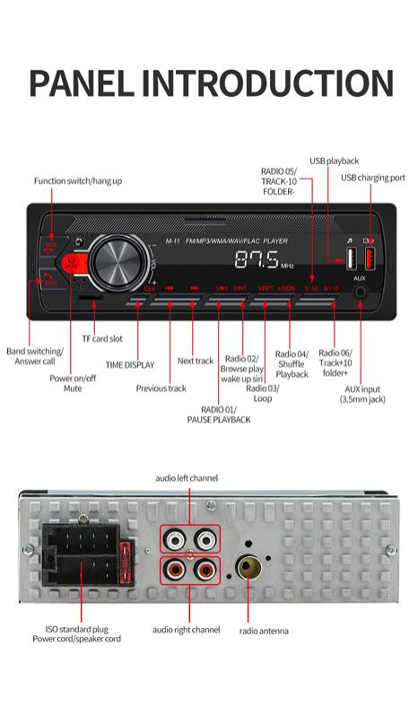 1 Din Car Stereo Bluetooth 5.0 Multimedia Audio Receiver, USB FM Radio MP3 Player,  Hands-Free Call Voice Control, AUX in/TF Input APP Control LCD Digital Display，HiFi Sound System for All Car Models