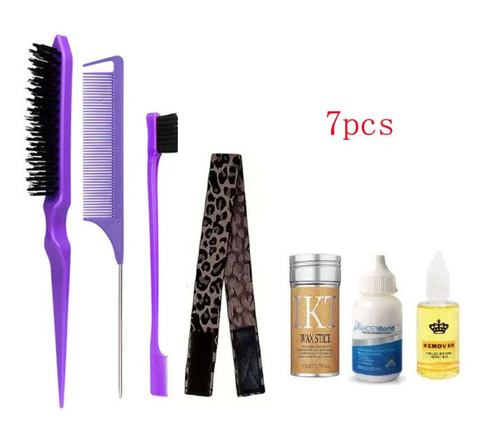7pcs Wig Care Kit Hair Styling Comb Set wigs glue + Lace Wig Remover + Wax Stick +Edges Brush+ Elastic Band Set