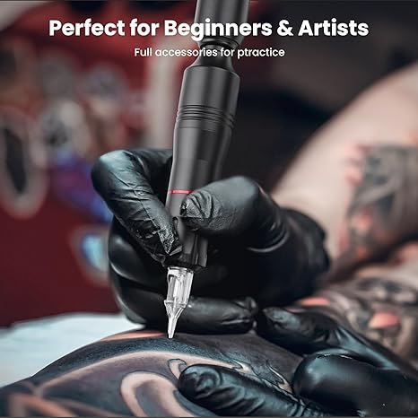 Tattoo Kit, Wormhole Tattoo Pen Kit Complete Tattoo Practice Kit Rotary Tattoo Machine Kit with 10pcs Tattoo Cartridge Needles, 10pcs Tattoo Inks Tattoo Gun Kit Beginner