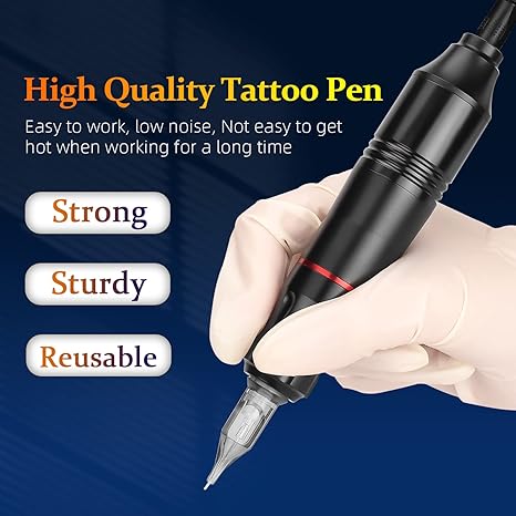 Tattoo Kit, Wormhole Tattoo Pen Kit Complete Tattoo Practice Kit Rotary Tattoo Machine Kit with 10pcs Tattoo Cartridge Needles, 10pcs Tattoo Inks Tattoo Gun Kit Beginner