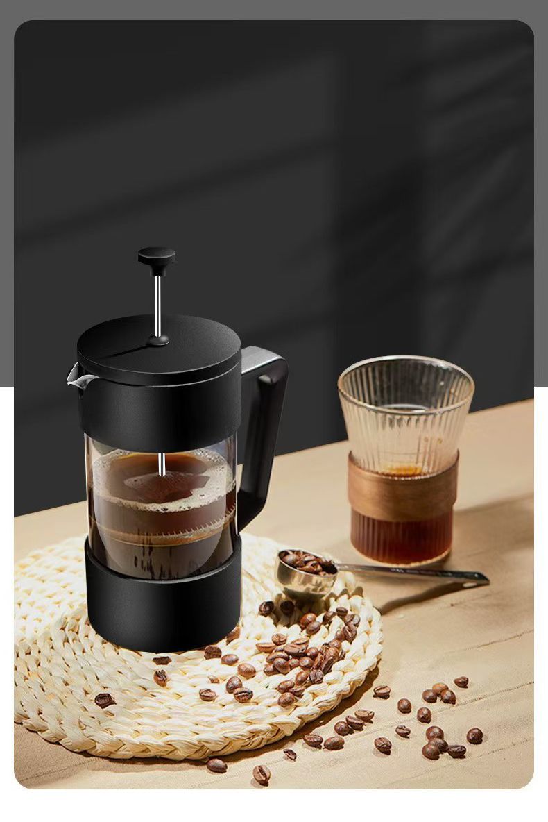600ML French Press Coffee Maker/Teapot - Heat Resistant Borosilicate Glass - Stainless Steel Filter and Black Cover，Maximum Flavor Coffee Brewer with Superior Filtration