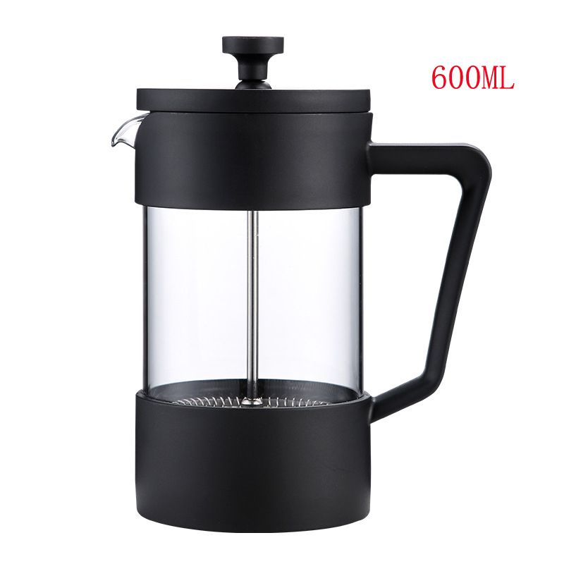 600ML French Press Coffee Maker/Teapot - Heat Resistant Borosilicate Glass - Stainless Steel Filter and Black Cover，Maximum Flavor Coffee Brewer with Superior Filtration