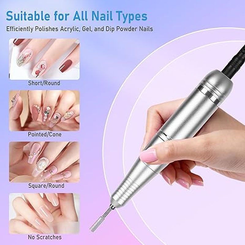 40000RPM Portable Cordless Nail Drill Machine with Bits, Rechargeable E File for Acrylic & Gel Nails, Manicure & Pedicure Tech Tool for Home Salon, Nail File Polishing Grinding Machine