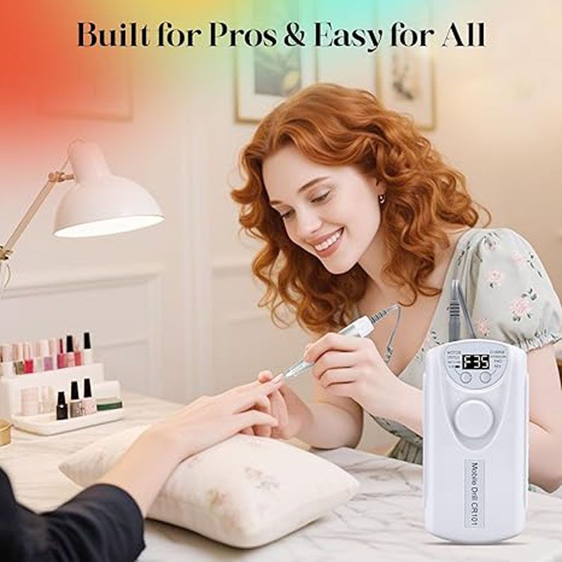 40000RPM Portable Cordless Nail Drill Machine with Bits, Rechargeable E File for Acrylic & Gel Nails, Manicure & Pedicure Tech Tool for Home Salon, Nail File Polishing Grinding Machine