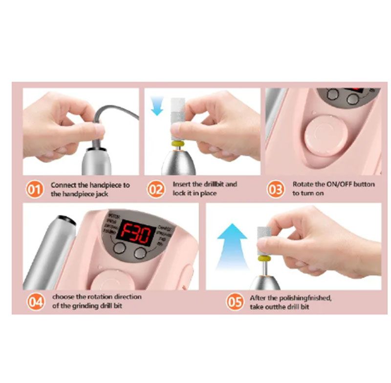 40000RPM Portable Cordless Nail Drill Machine with Bits, Rechargeable E File for Acrylic & Gel Nails, Manicure & Pedicure Tech Tool for Home Salon, Nail File Polishing Grinding Machine