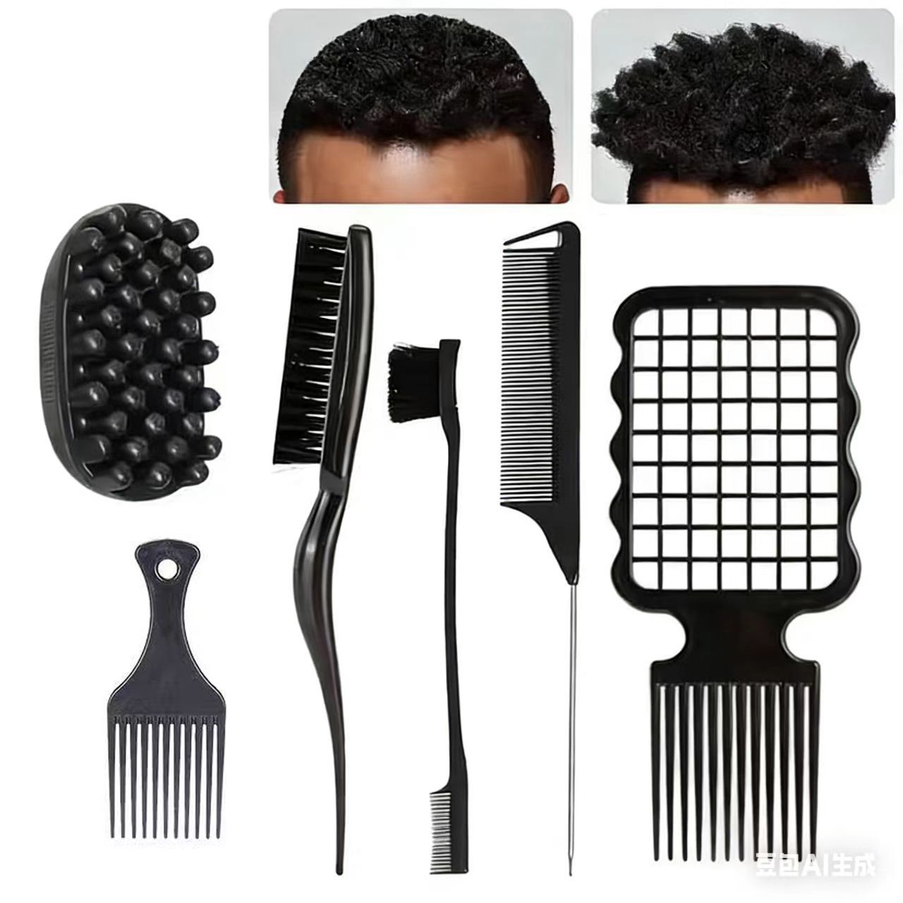 6pcs Professional Curly Hair Sponge Twist Brush Magic Afro Comb Rat Tail Comb Durable Rubber Fork Comb Curly Hair Styling Tools