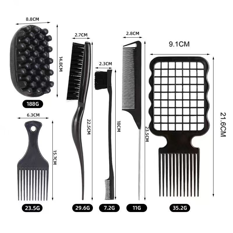 6pcs Professional Curly Hair Sponge Twist Brush Magic Afro Comb Rat Tail Comb Durable Rubber Fork Comb Curly Hair Styling Tools