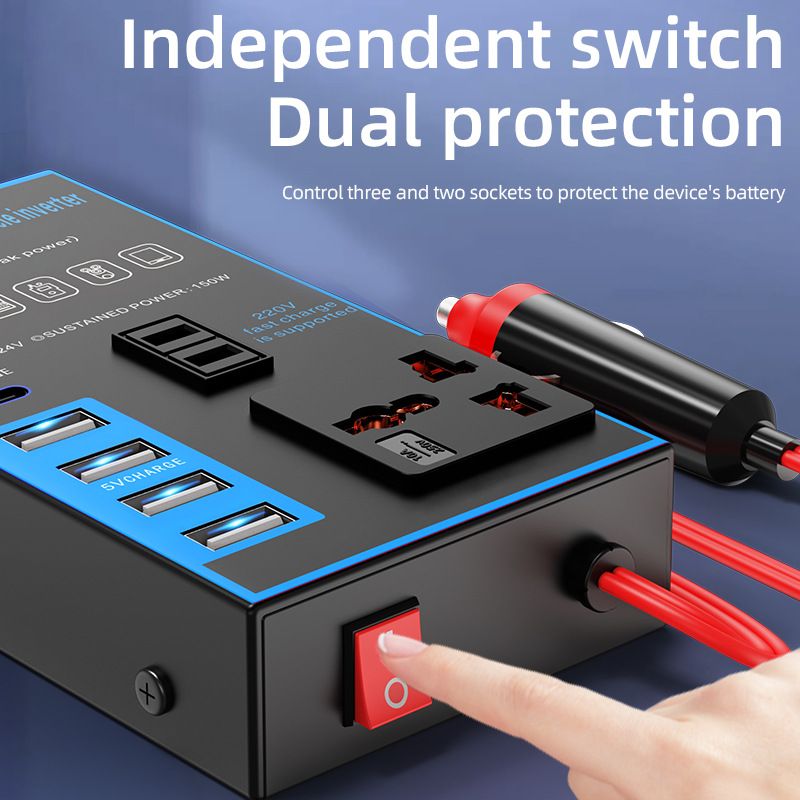 12v24v to 220v car inverter truck car universal converter mobile phone dual flash charging socket charger ， 200W Car Power Inverter，Durable Power Converter.4 USB Ports.Peak power1500W