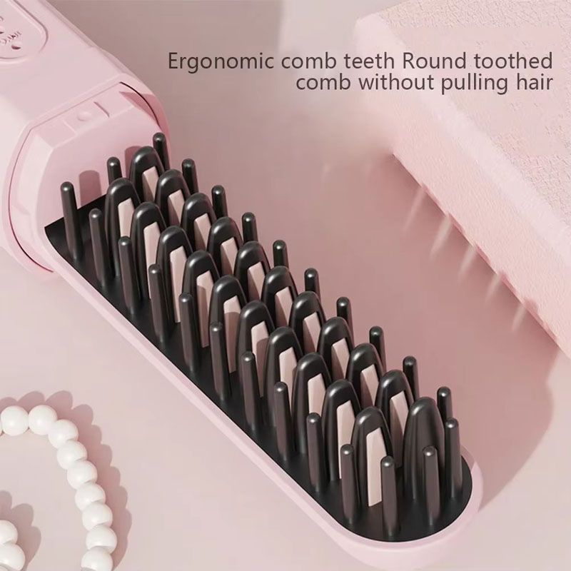 Portable 2-in-1 Hair Straightener Brush, Curling & Straightening Comb,Hair Straightener Brush Cordless  Rechargeable Compact Cordless Heating Comb Portable Travel Heat Brush 3 Temperature