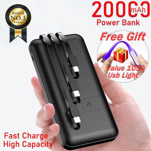 3 Cables Powerbank 10000mAh With Phone Holder Function Power Bank 3-Wire Portable Power Charging Bank Fast Charger with Phone Holder Function