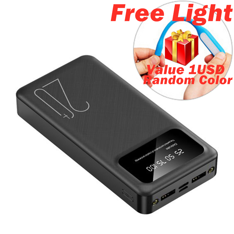 20000mAh powerbank Digital Display Portable Power Charging Bank Premium Black with Usb Light as Gift