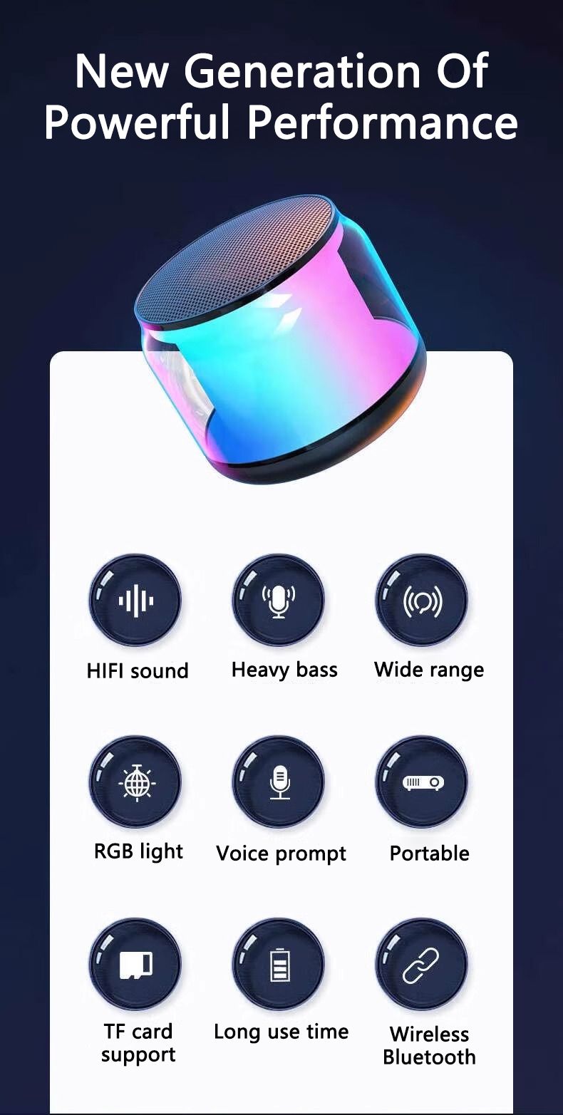 Portable Colorful Lights Wireless Bluetooth Speaker AUX Audio TF Card USB Playback 360 Surround Sound High-quality Subwoofe