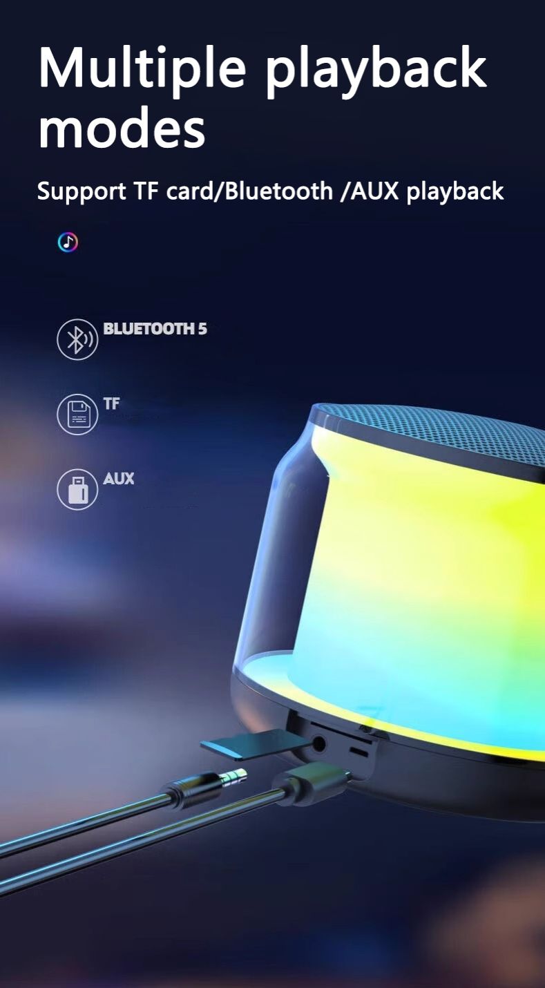 Portable Colorful Lights Wireless Bluetooth Speaker AUX Audio TF Card USB Playback 360 Surround Sound High-quality Subwoofe
