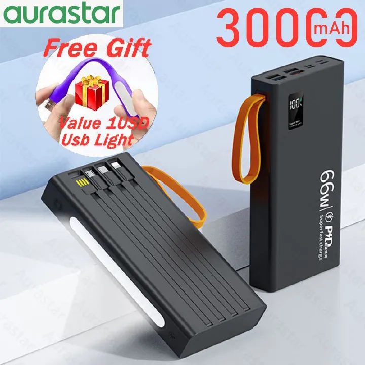 Mobile Power Bank 30000Mah powerbank Portable with 4-wire 66W Super Fast Charging Mobile Power Digital Display