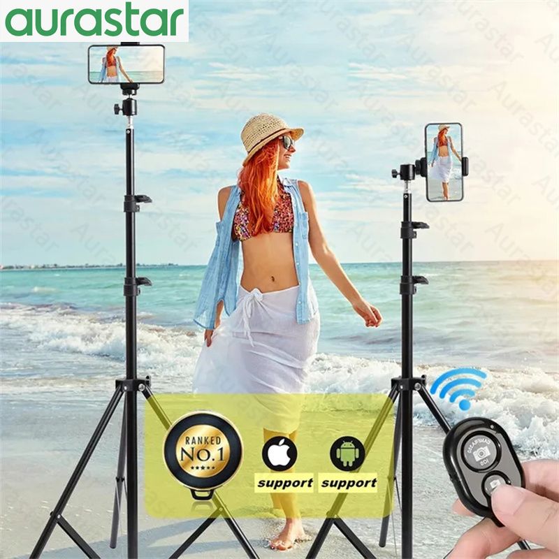 Phone holder 4in1 Pack,Photography Aluminum 2.1M Tripod 1/4 Screw Head Light Stand Fit for Live Photo Studio Video Lighting Studio Kits Selfie Stick Tripod for Vlog  Live Tiktok with Bluetooth Remote