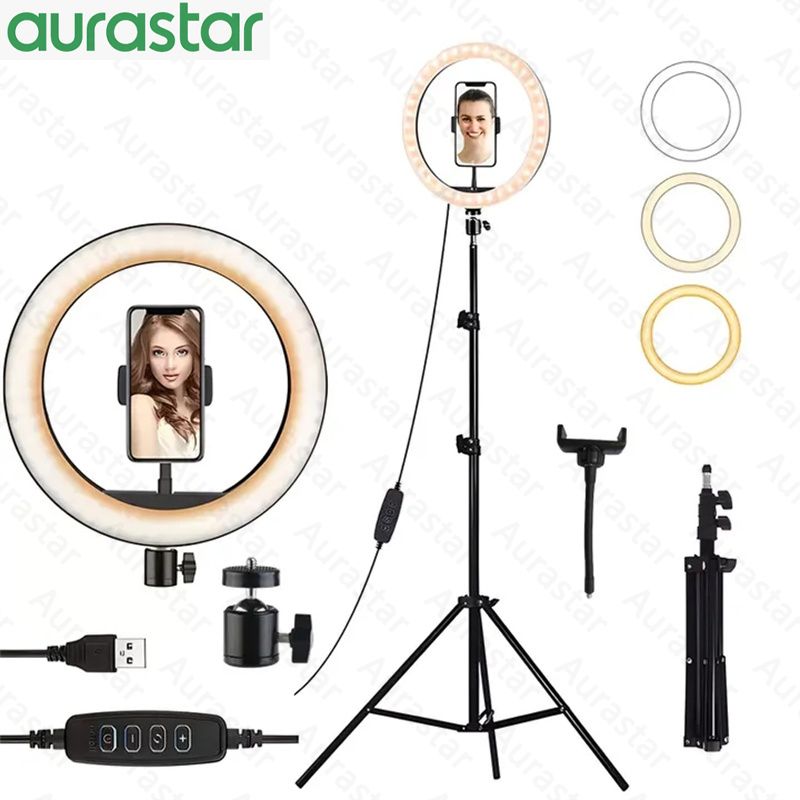 10 inch Led Ring Light Profissional Selfie Ringlight Makeup Lamp Video Studio with Tripod 2.1M tripod Stand for Selfie Live Stream/Makeup/Youtube/Tiktok Video