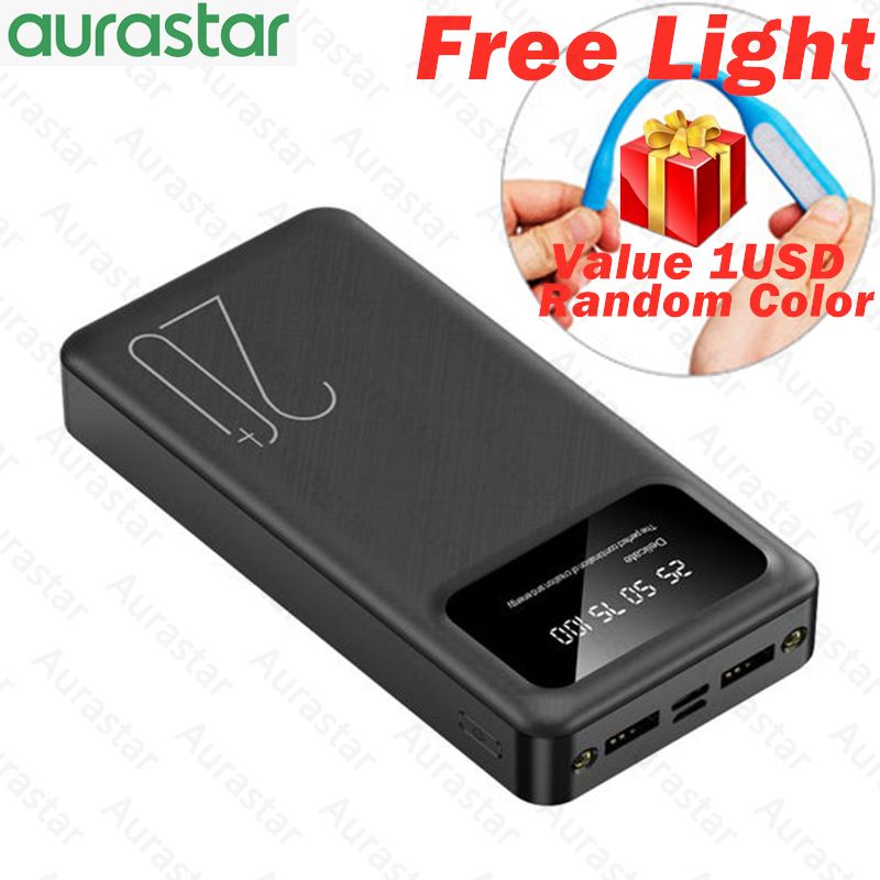 20000mAh powerbank Digital Display Portable Power Charging Bank Premium Black with Usb Light as Gift