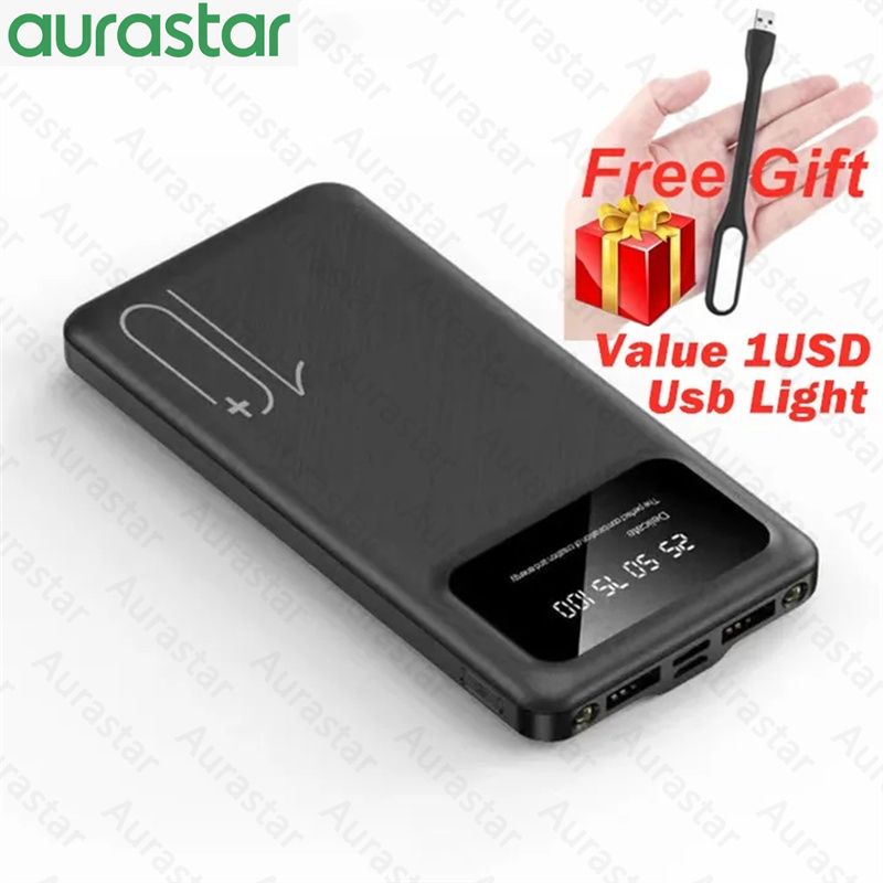 10000mAh powerbank Digital Display Portable Power Charging Bank Premium Black with Usb Light as Gift
