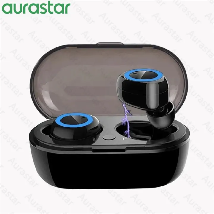 Y50 Black Wireless Bluetooth Earphone TWS Stereo Earbuds In-Ear Touch Control 450mAh with Mic Earphone for iOS Android