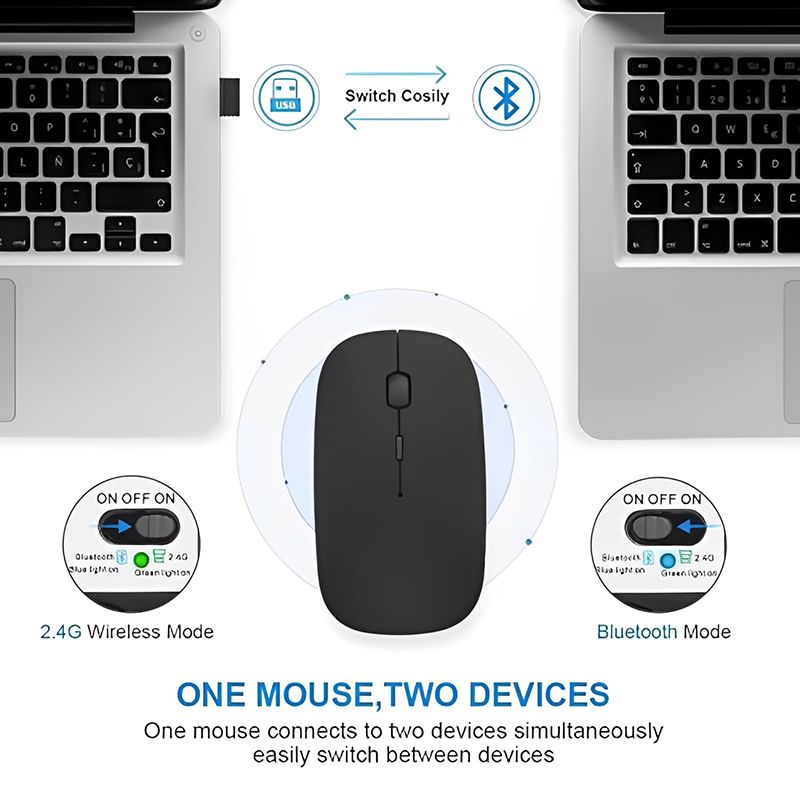 Office Silent 2.4G & Bluetooth 2 mode Mouse Using Battery USB Ultrathin Computer Mouse