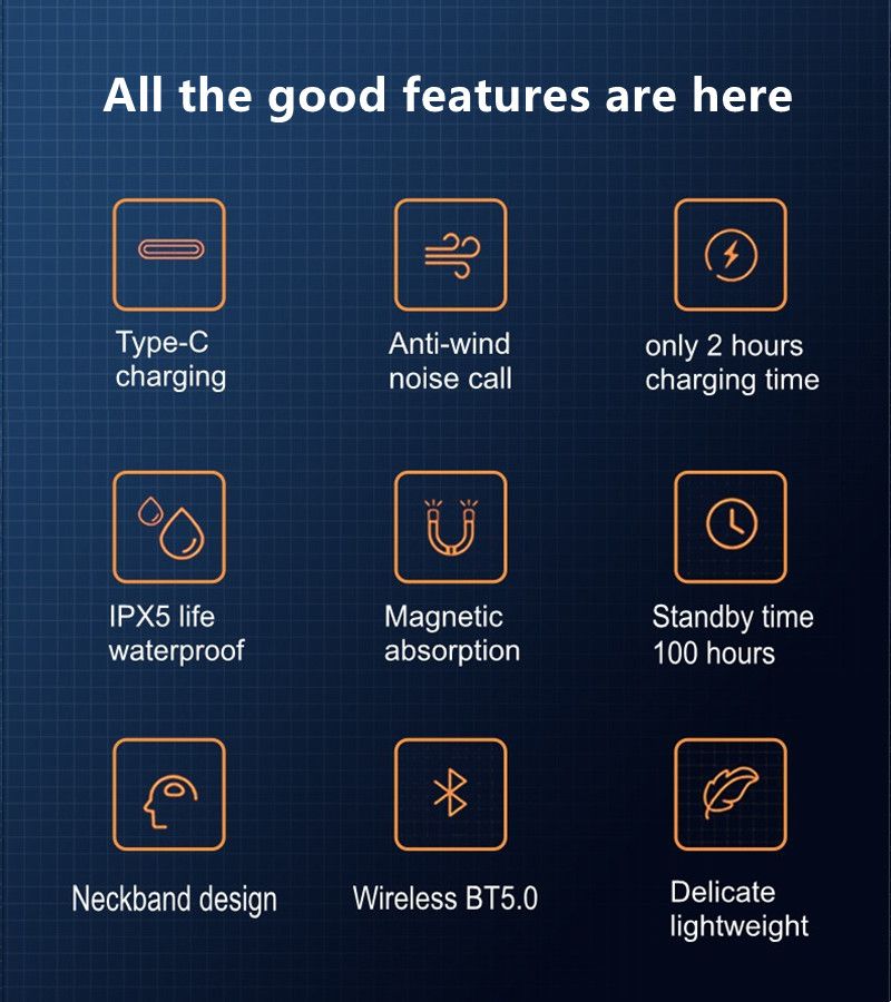 G03 Wireless Bluetooth Earphone Neck Band Earphones Earbuds Hanging Neck Sports Two Ears in-ear Neck Hanging Long Standby with Magnetic Voice Assistant