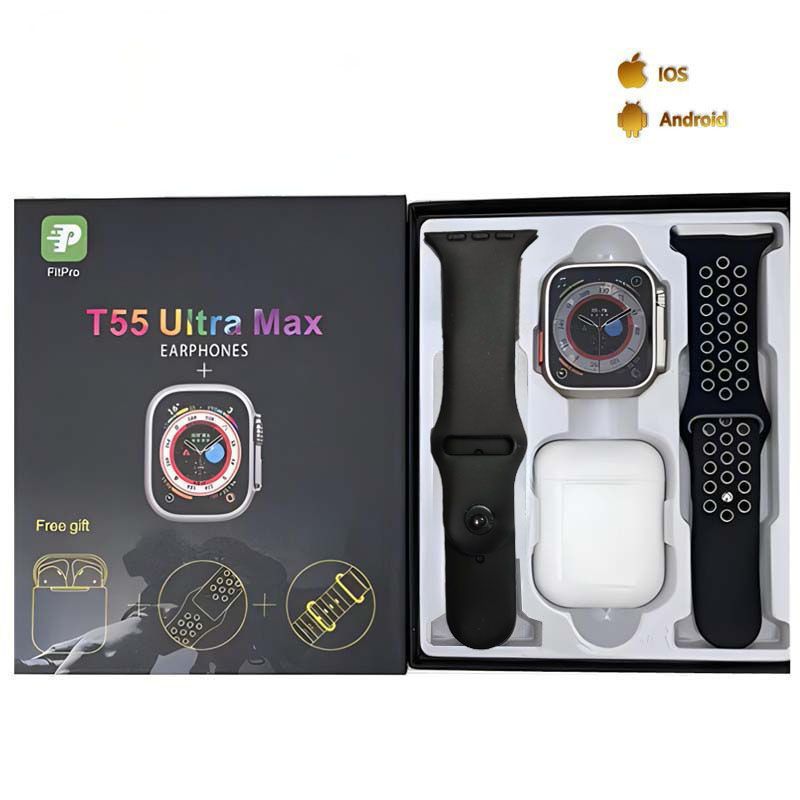 New Hot Sell Series 8 Smart Watch T55 Ultra Max Fashion 2 in 1 Watch Earphone T55 pro max