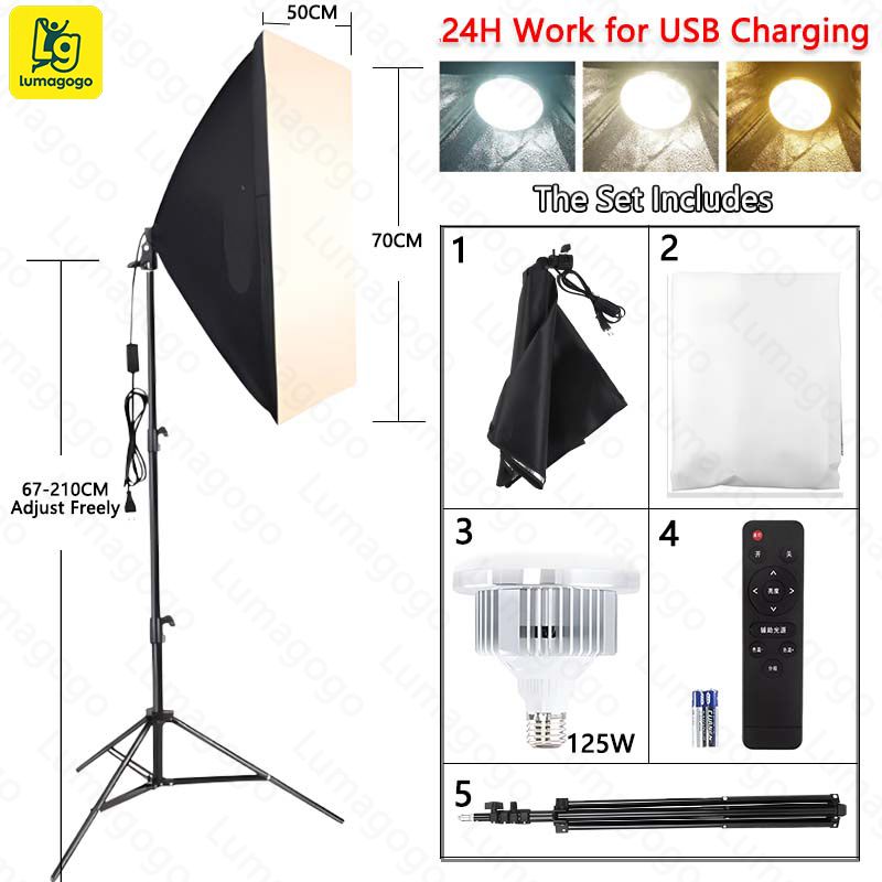Camera Equipment Studio Photography Soft Case Kit Tripod Video 50x70cm Soft Case Photography Case with Lamp Holder E27, Bulb 125 W
