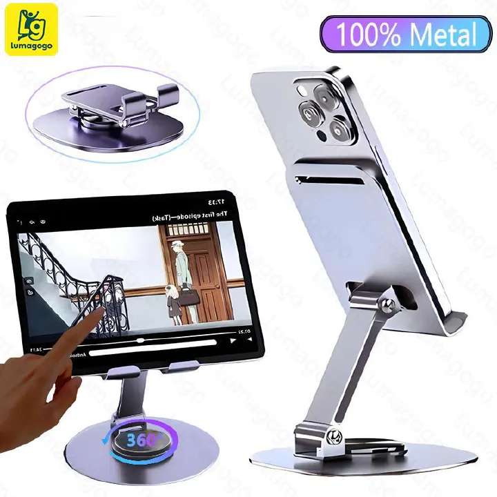360° Rotate Metal Desk  Mobile Phone Stand Phone Holder For iPhone iPad Xiaomi Adjustable Desktop Tablet Holderl Table Cell Phone Stand