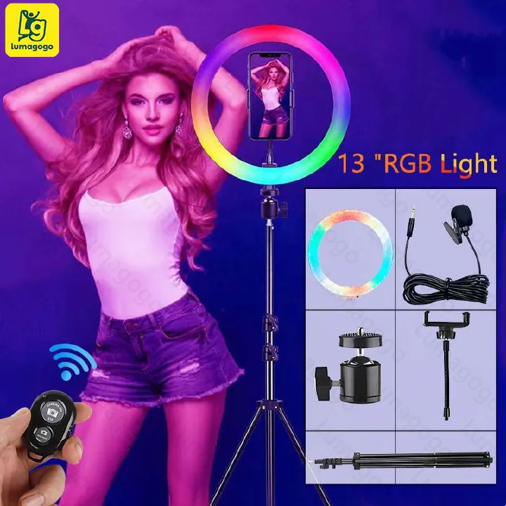 New 13 Inch Ring Light RGB Colors 4in1(Free Gift: Micphone+Remote)  beauty fill light mobile phone live photography color atmosphere light 2.1M Tripod Stand for Selfie/Makeup/Youtube/Tiktok Video