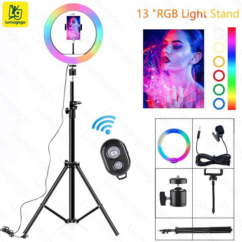 New 13inch ring light RGB colors with 2.1M Tripod Stand(Free Gift: Micphone+Remote) live camera beauty fill light photography color atmosphere light