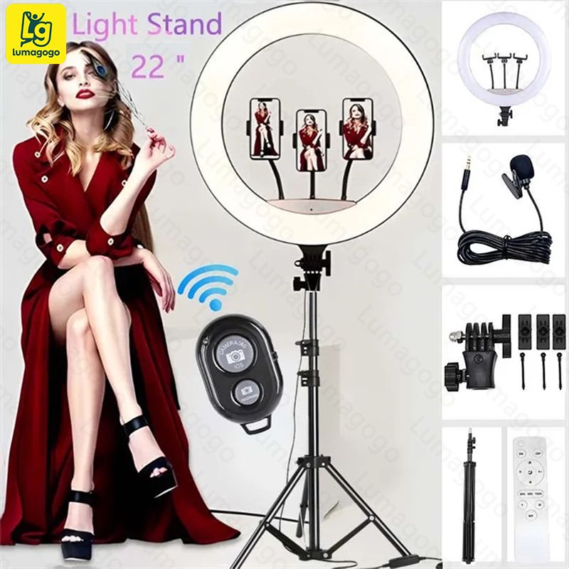 Generic 4 in 1 (Free Gift: Micphone+Remote)  Ring Light 22Inch  for Selfie Live Stream/Makeup/Youtube/Tiktok Video/Photography WITH 2.1M TRIPOD Stand