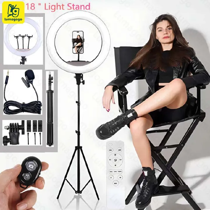 4 in 1 Generic (Free Gift: Micphone+Remote) Ring Light 18Inch for Selfie Live Stream/Makeup/Youtube/Tiktok Video/Photography WITH 2.1M TRIPOD Stand