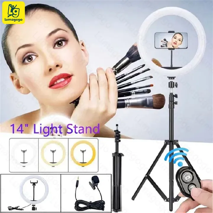 4 in 1 (Free Gift: Micphone+Remote)Generic Ring Light 14Inch for Selfie Live Stream/Makeup/Youtube/Tiktok Video/Photography WITH 2.1M TRIPOD Stand