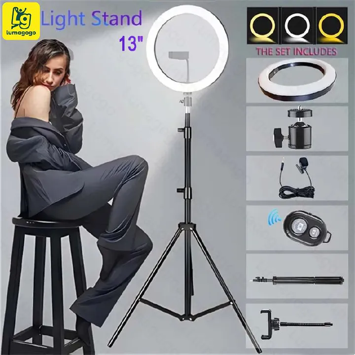 (Free Gift: Micphone+Remote) 4 in 1 Generic Ring Light 13Inch for Selfie Live Stream/Makeup/Youtube/Tiktok Video/Photography WITH 2.1M TRIPOD Stand