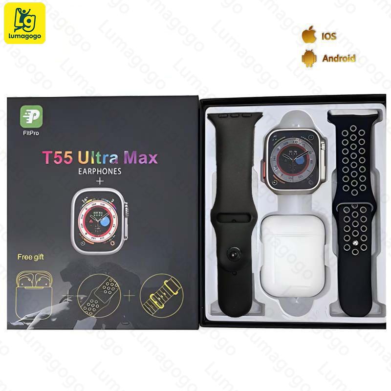 New Hot Sell Series 8 Smart Watch T55 Ultra Max Fashion 2 in 1 Watch Earphone T55 pro max