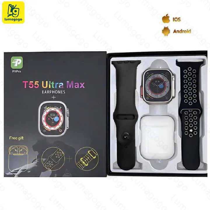 New Hot Sell Series 8 Smart Watch T55 Ultra Max Fashion 2 in 1 Watch Earphone T55 pro max