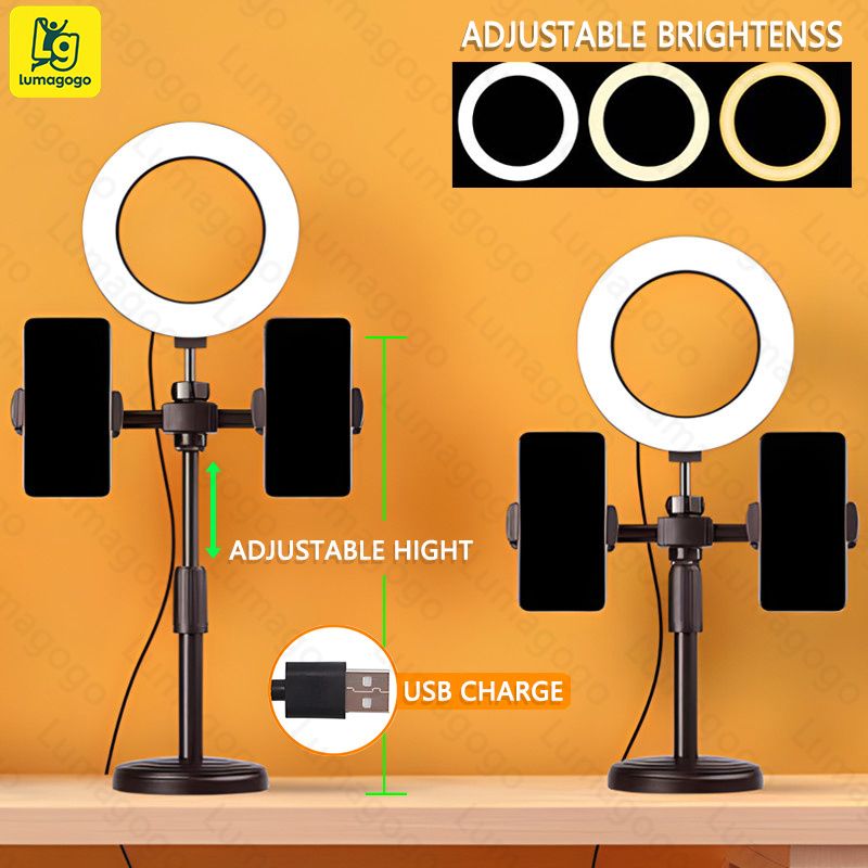 6 Inch 16cm LED Selfie Ring Light with Tripod Stand 2pcs Mobile Phone Clips Holders 3000-5800K Fill Light for Makeup Live Video