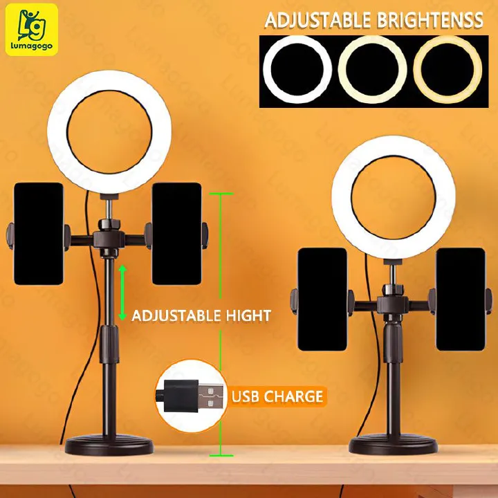 6 Inch 16cm LED Selfie Ring Light with Tripod Stand 2pcs Mobile Phone Clips Holders 3000-5800K Fill Light for Makeup Live Video