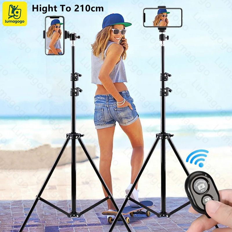 2.1M Tripod Stand Phone Holder 4in1 Camera Pack Tripod Stand+Ball Head+Phone Clip+Bluetooth Remote For Camera For Phone Cellphone Mobile Canon Projector Mount Stand Monopod Phone Tripod Stand