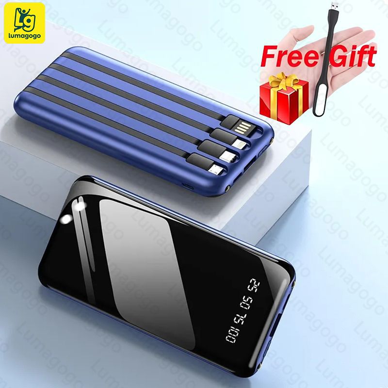 Built in 4 Cables Power Banks 10000mAh Portable Power Bank USB C Input/Output with LED Display Suitable For IPhone Android Type-C powerbank