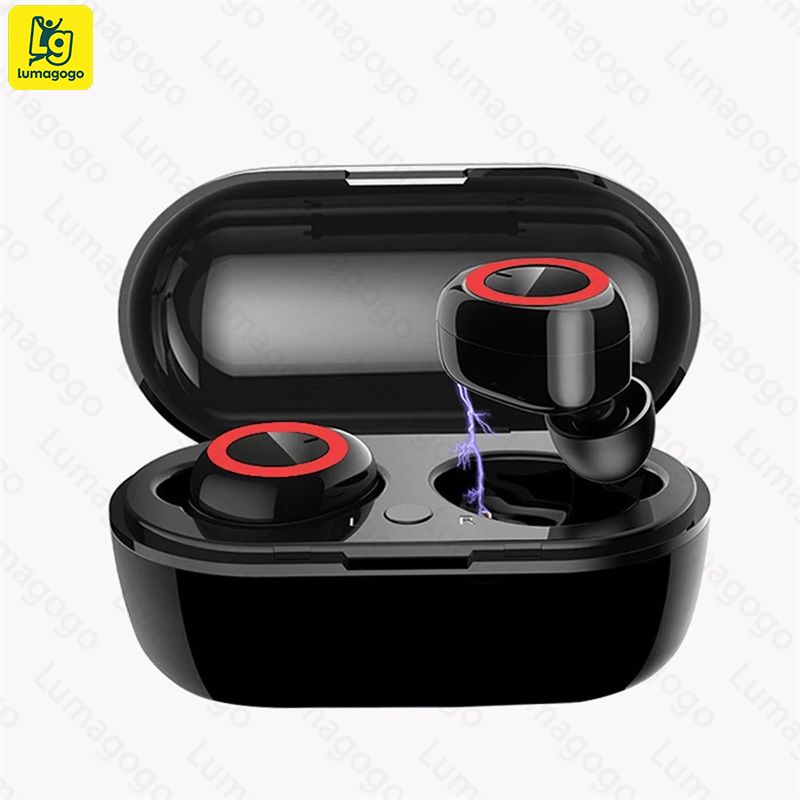 Y50 Black-Red Wireless Bluetooth Earphone TWS Stereo Earbuds In-Ear Touch Control 450mAh with Mic Earphone for iOS Android