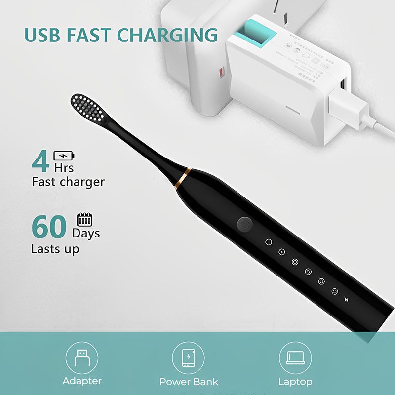 Six Cleaning Modes Electric Toothbrush With Six Brush Heads Rechargeable USB Charging  IPX7 Waterproof Powerful Cleaning Electric toothbrushes IntelligentTimed Reminder For Men Women Kids