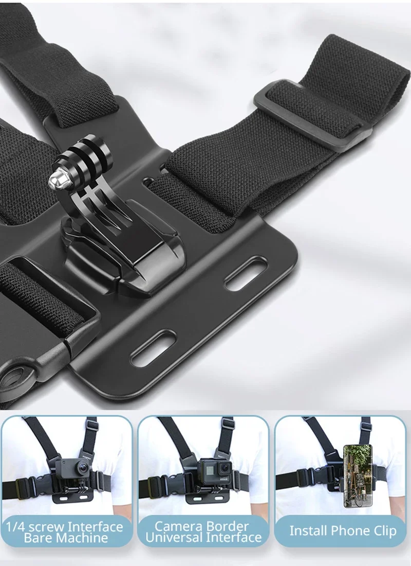 Adiustable Phone Clip Holder With chest Strap Fixation Bracket forSport Camera Mobile Phone Camera Black Holder Accessory