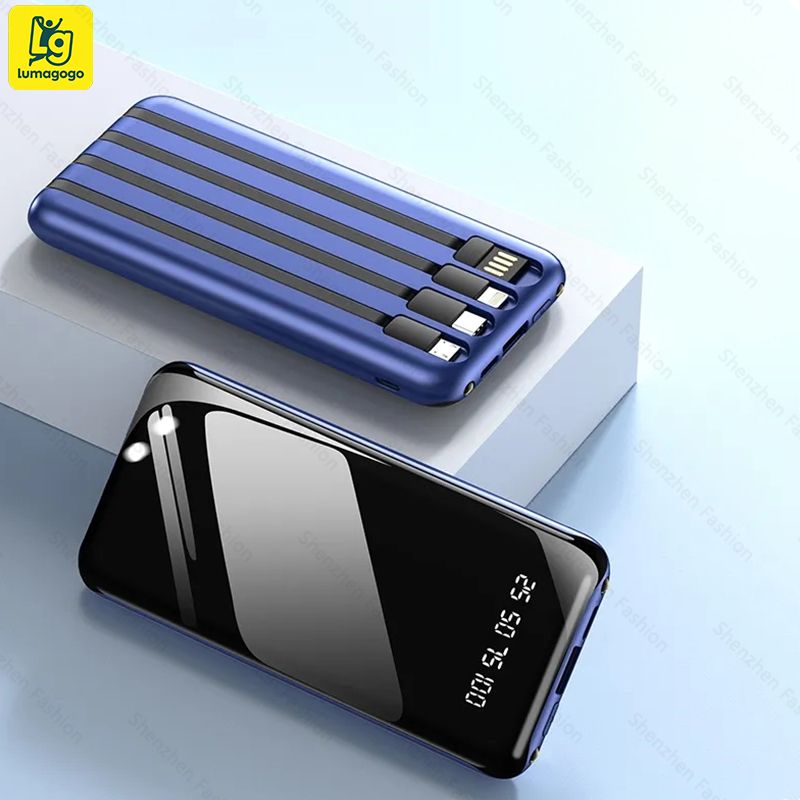 Built in 4 Cables Power Banks 10000mAh Portable Power Bank USB C Input/Output with LED Display Suitable For IPhone Android Type-C powerbank