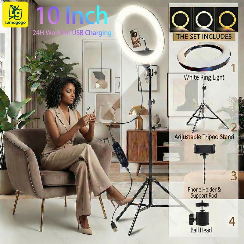 Generic Ring Light Tripod 10Inch For Selfie,makeups,studio Supplimentary Light WITH 2.1M TRIPOD Stand