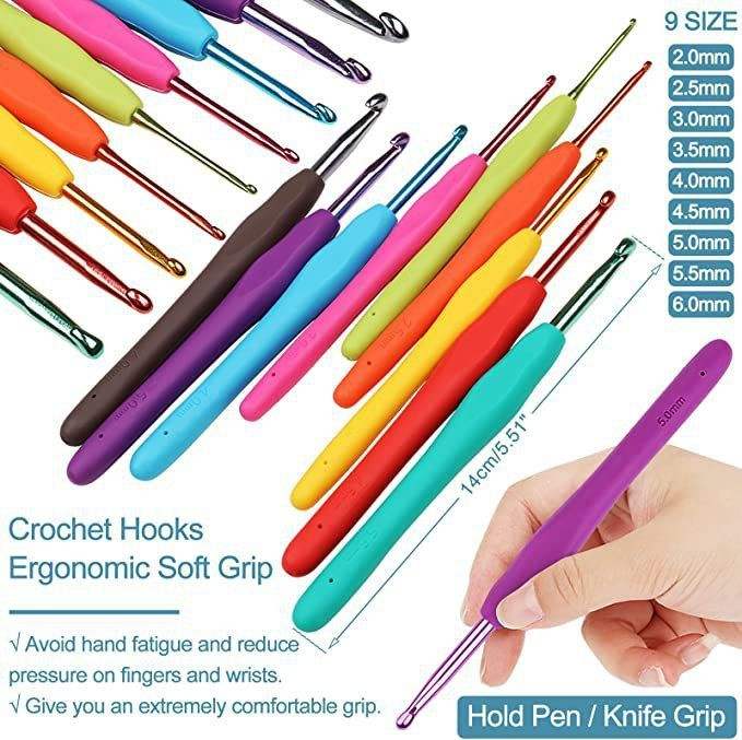 58 PCS Crochet Kit, Upgraded Hanging Crochet Set with Case & Yarn for Crocheting, Crochet Hook Set for Beginners Crochet Hook Kit with Crochet Book, Crochet Hooks, Knitting & Crochet Supplies