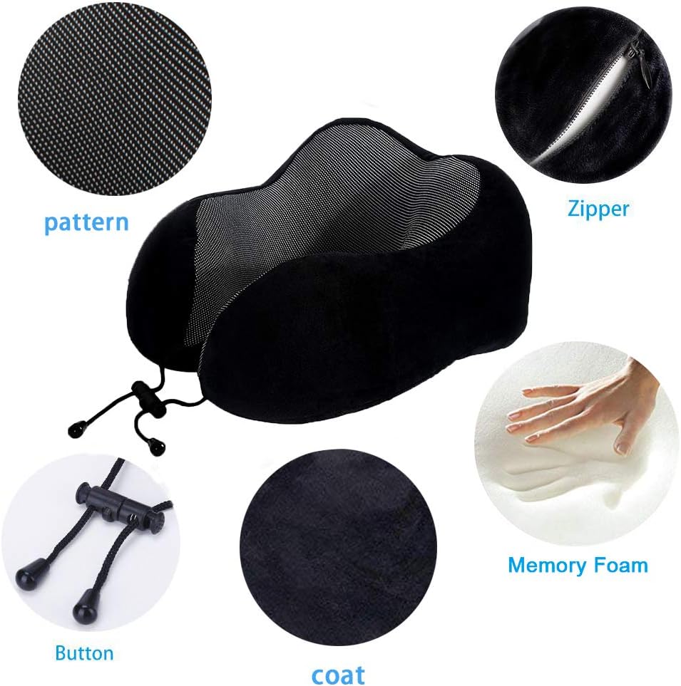 Travel Pillow, Best Memory Foam Neck Pillow Head Support Soft Pillow for Sleeping Rest, Airplane Car & Home Use
