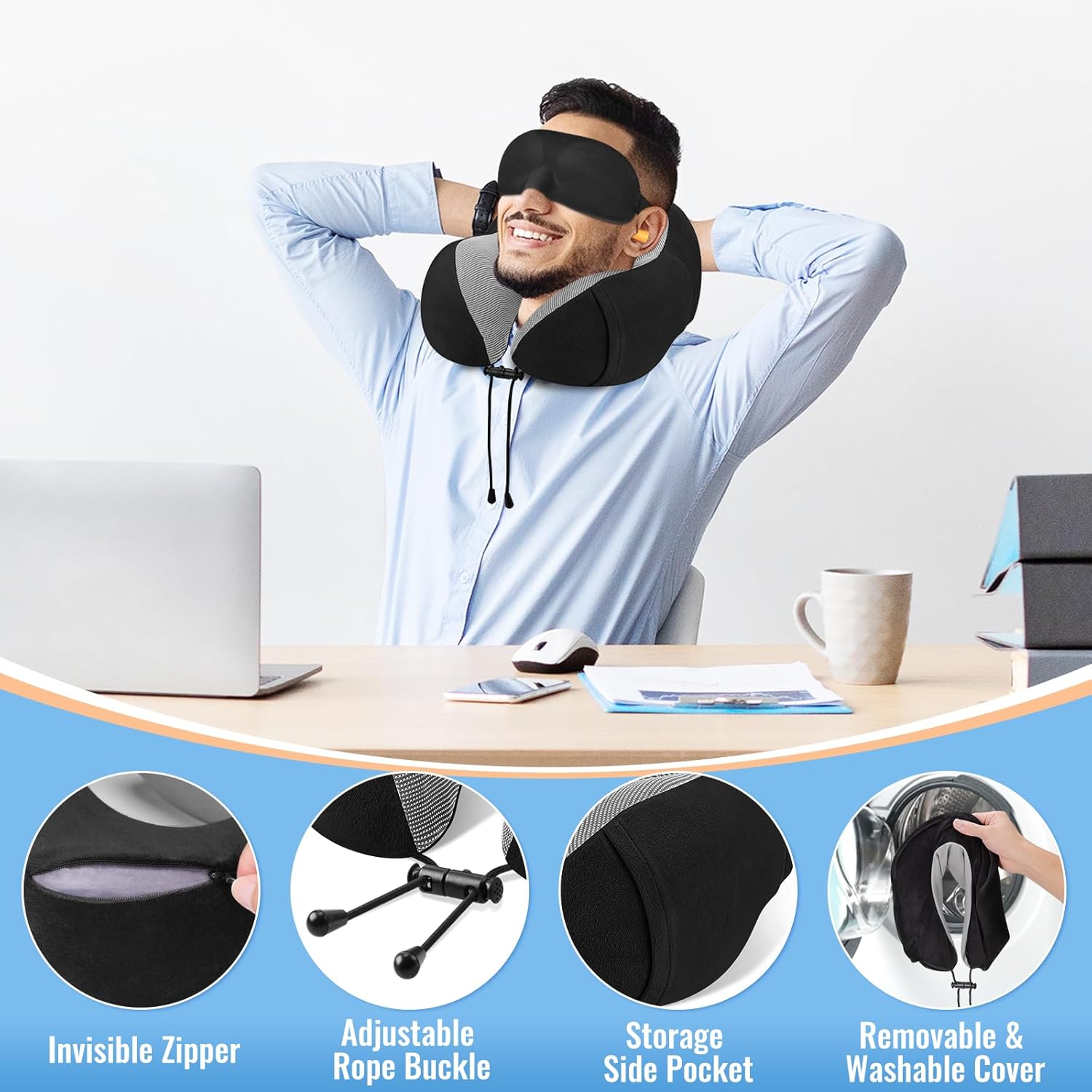 Travel Pillow, Best Memory Foam Neck Pillow Head Support Soft Pillow for Sleeping Rest, Airplane Car & Home Use
